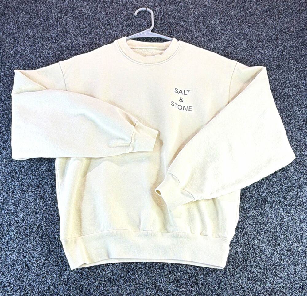 Salt & Stone Beige Crewneck Pullover Fleece Sweatshirt S Graphic Print Logo